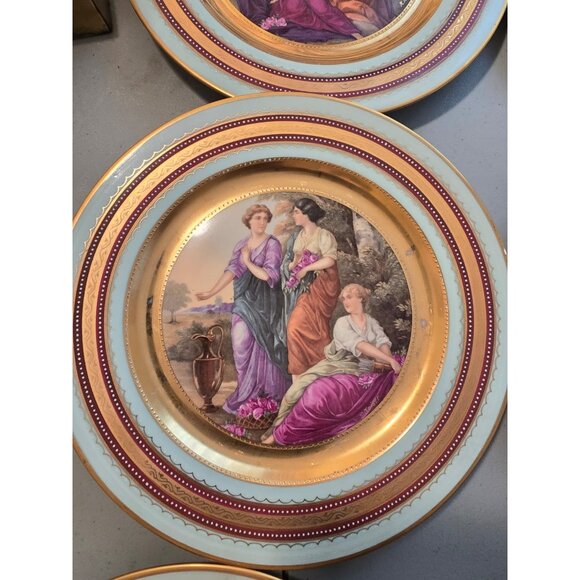 Antique Hand-Painted Gilt Royal Vienna 10.5" Plate Charger Set Of 12 (RV1000) - Picture 7 of 16